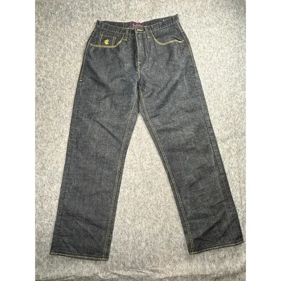 Vintage Y2K Rocawear Dark Wash Embroidered Pocket Jeans Size 34 X 32 Loose Baggy - Picture 1 of 8